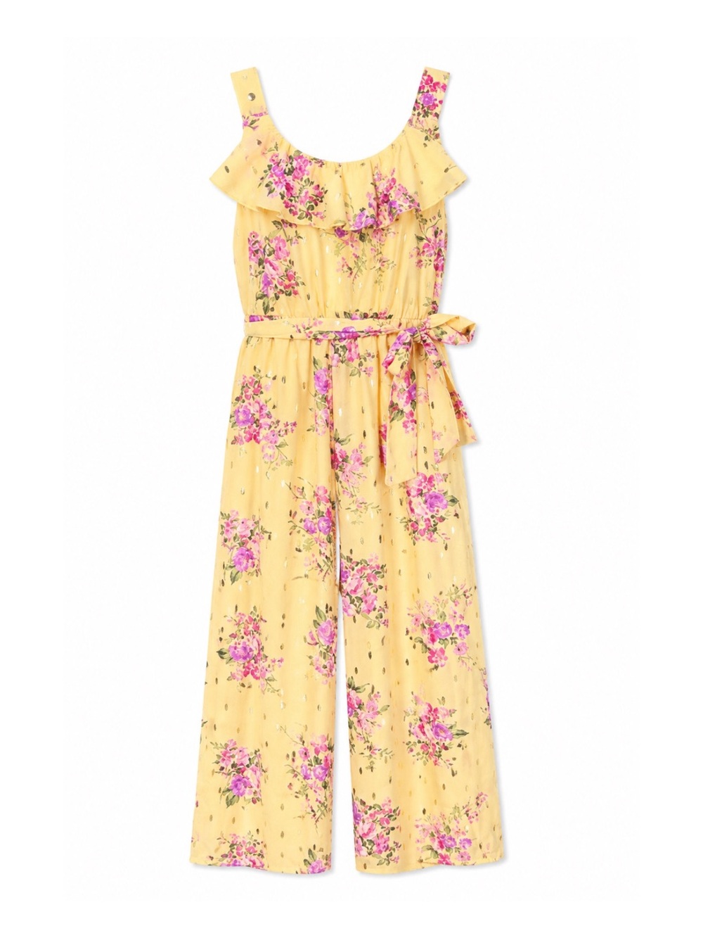 Zunie Yellow & Pink Floral Chiffon Jumpsuit Girls Size 7